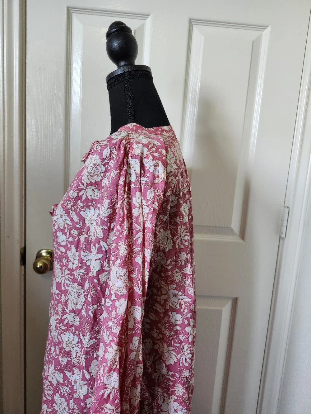 J. Crew Pink Floral Tie-Neck Blouse
